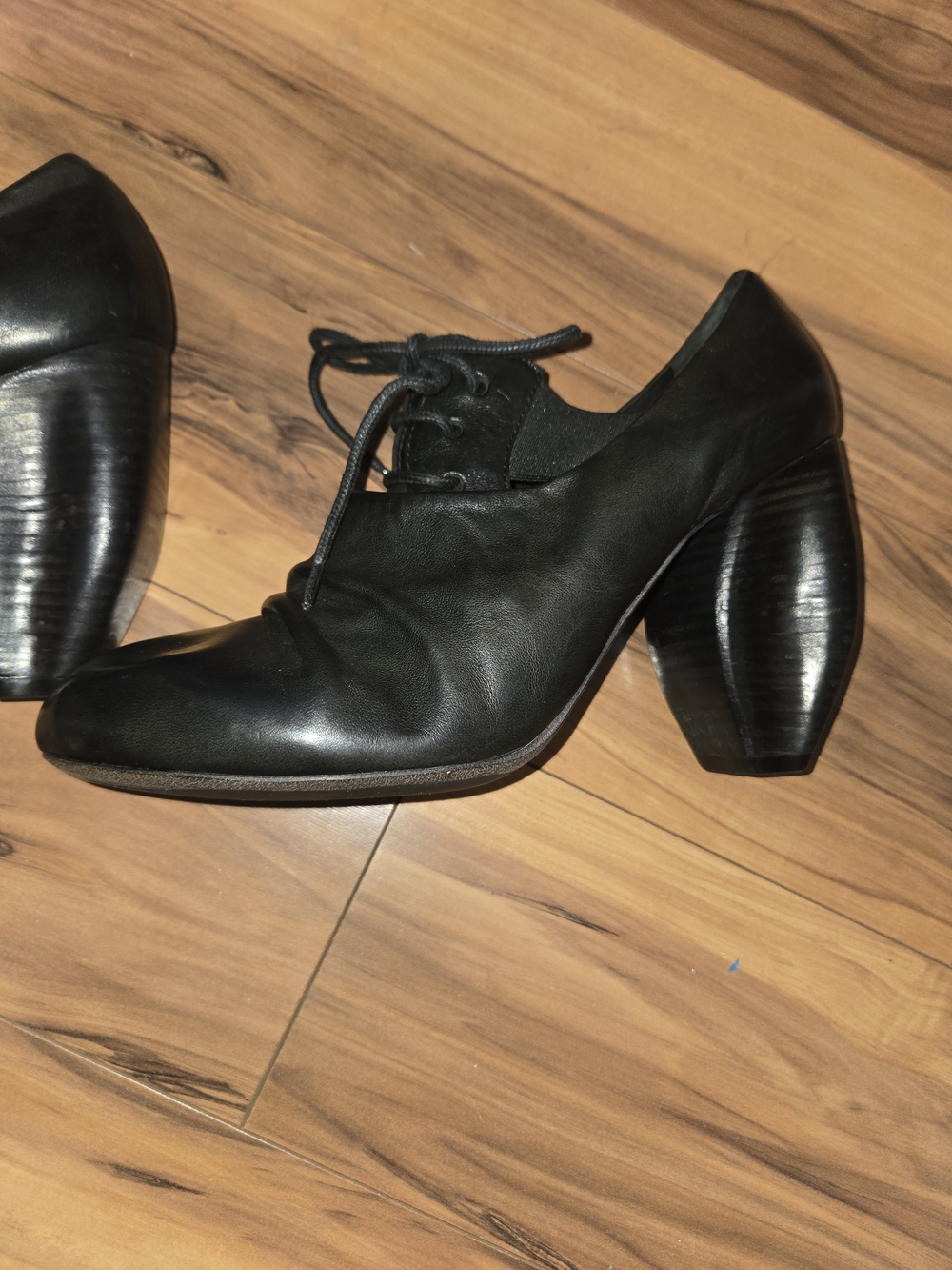 Marsell Italian Black Leather Lace-Up Heels - Picture 5 of 12